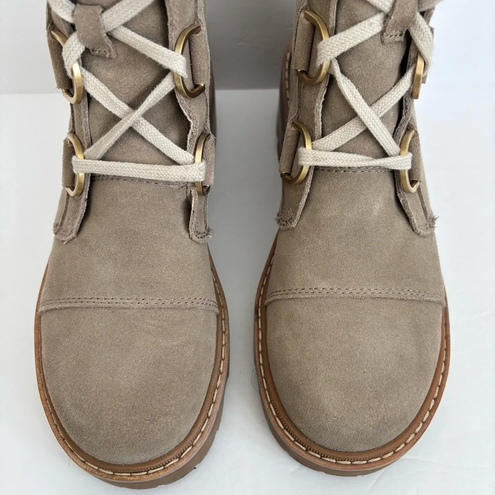 Sorel Joan Now Lace Up Suede Taupe Lug Sole Heeled Boots 7 - Picture 7 of 14